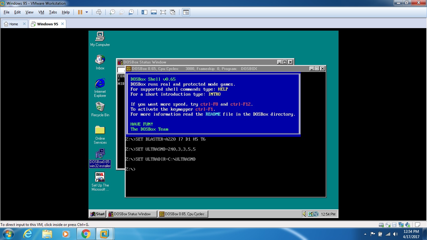 install .exe from dos outside of windows on dosbox